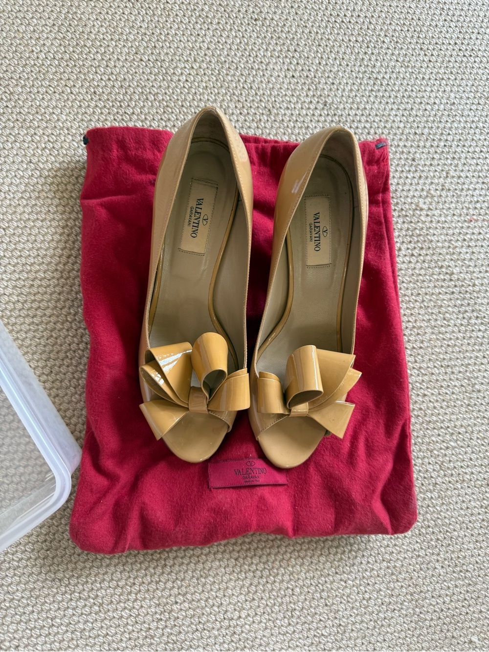Valentino Women’s  Nude Patent Leather Bow Peep-Toe Pumps